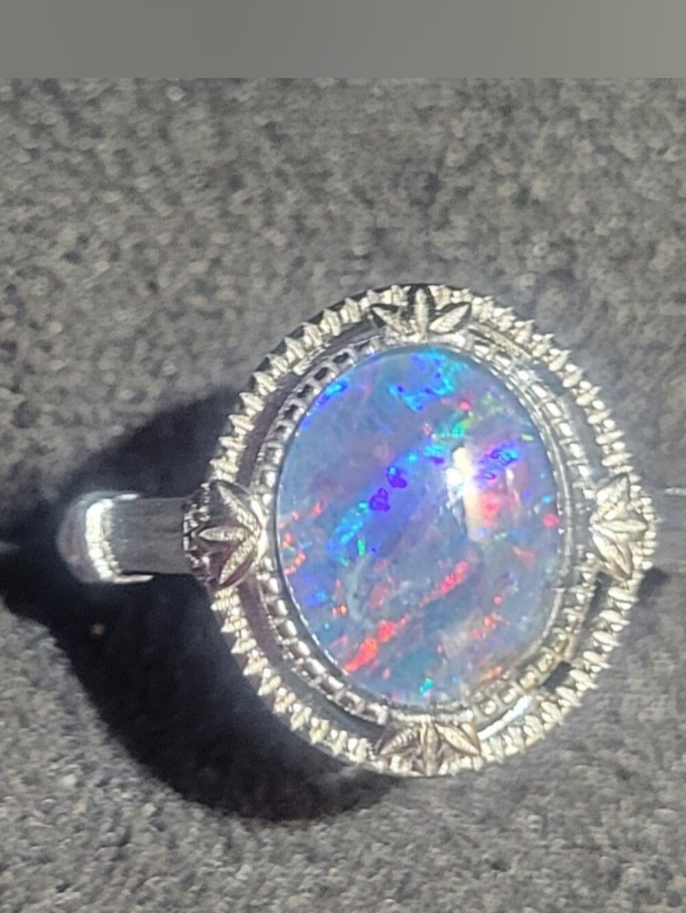 Australian Opal Halo Sterling Silver Ring Adjustable